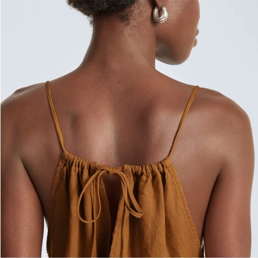Everlane The Linen Shoestring Jumpsuit Tawny Brown 100% Linen Size S